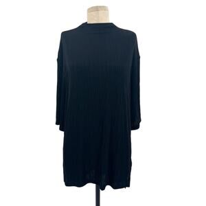 Lattelier‎ Black Pleated Mock Neck Short Sleeve Tee Size XL Extra Large